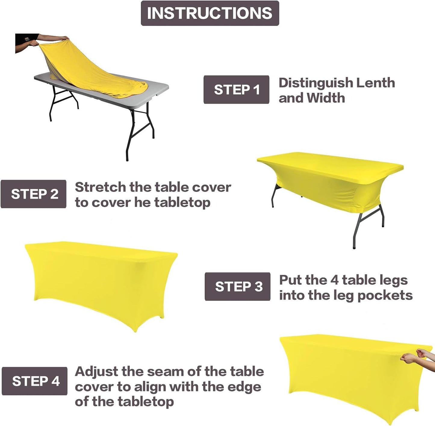 IVAPUPU 2 Pack 6FT Table Cloth for Rectangular Fitted Events Stretch Yellow Table Covers Washable Spandex Tablecloth Protector for Party, Wedding, Cocktail, Banquet, Festival