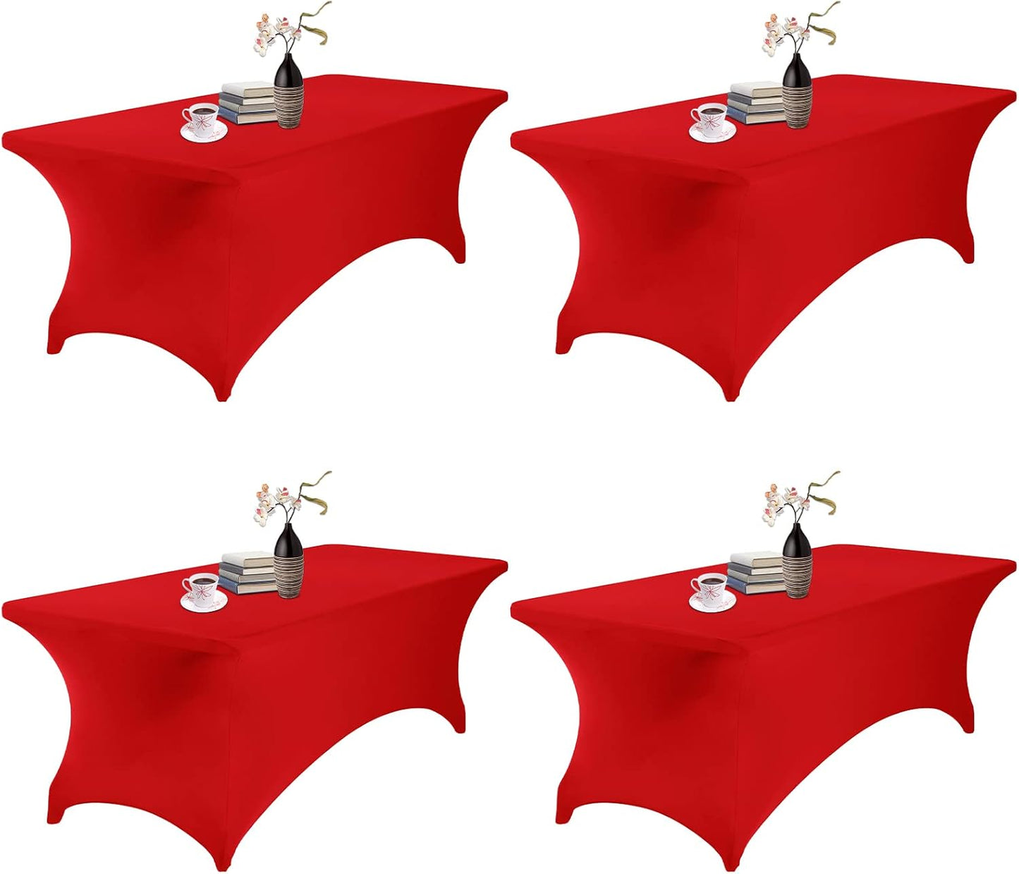 4Pack Spandex Waterproof Table Covers 8ft，Spandex 8ft Waterproof Table Cover for Party,Wedding, Banquet, and Events(Red)