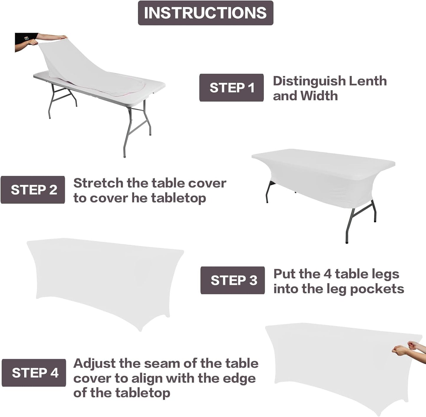 IVAPUPU 6FT Spring Table Cloth for Rectangular Fitted Events Stretch White Table Covers Washable Spandex Tablecloth Protector for Party, Wedding, Cocktail, Banquet, Festival