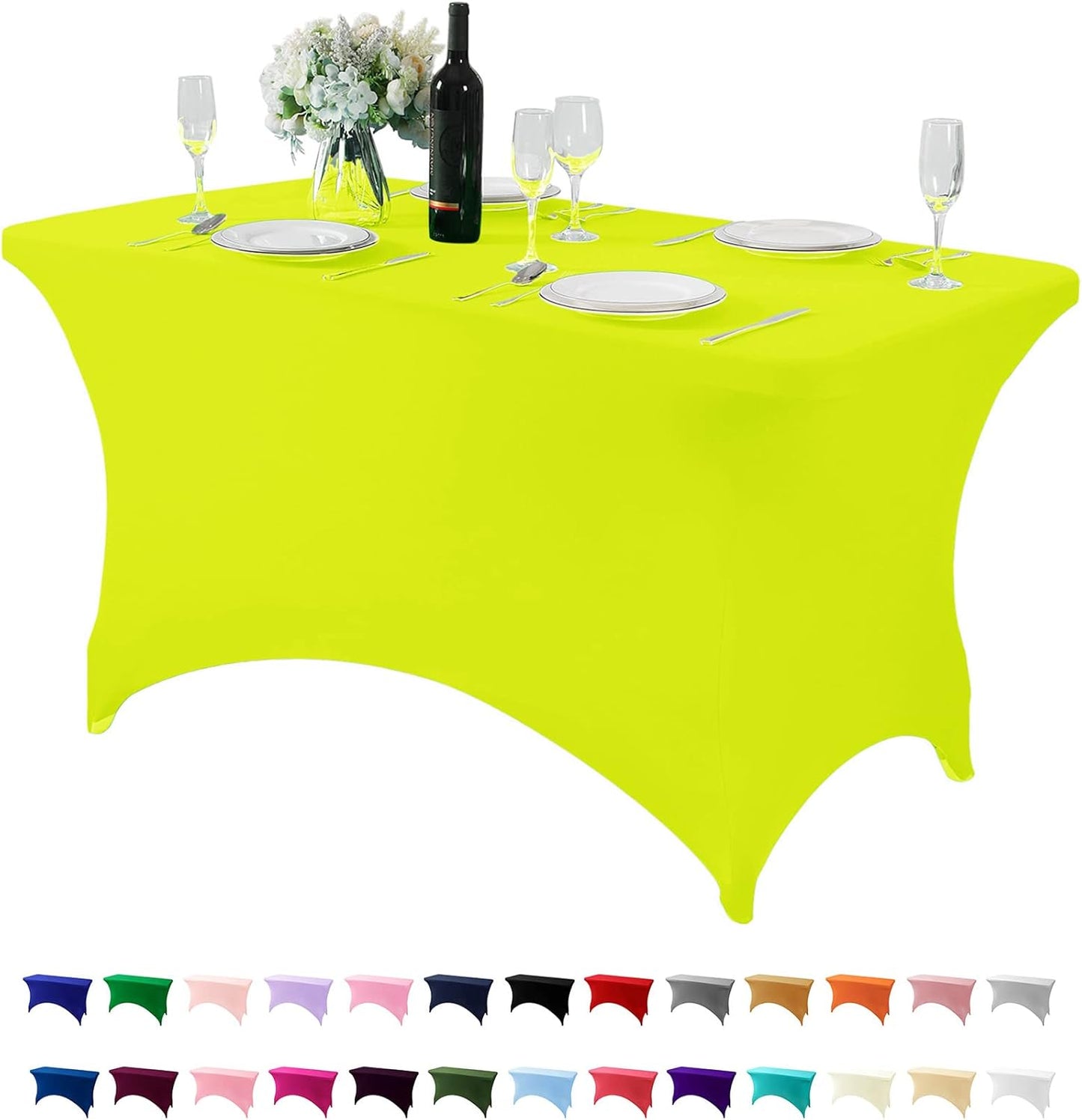 Spandex Table Cover for 4FT or 6ft or 8ft Table Universal Fitted Stretch Tablecloth for Party, Banquet, Wedding and Events-Neon Yellow