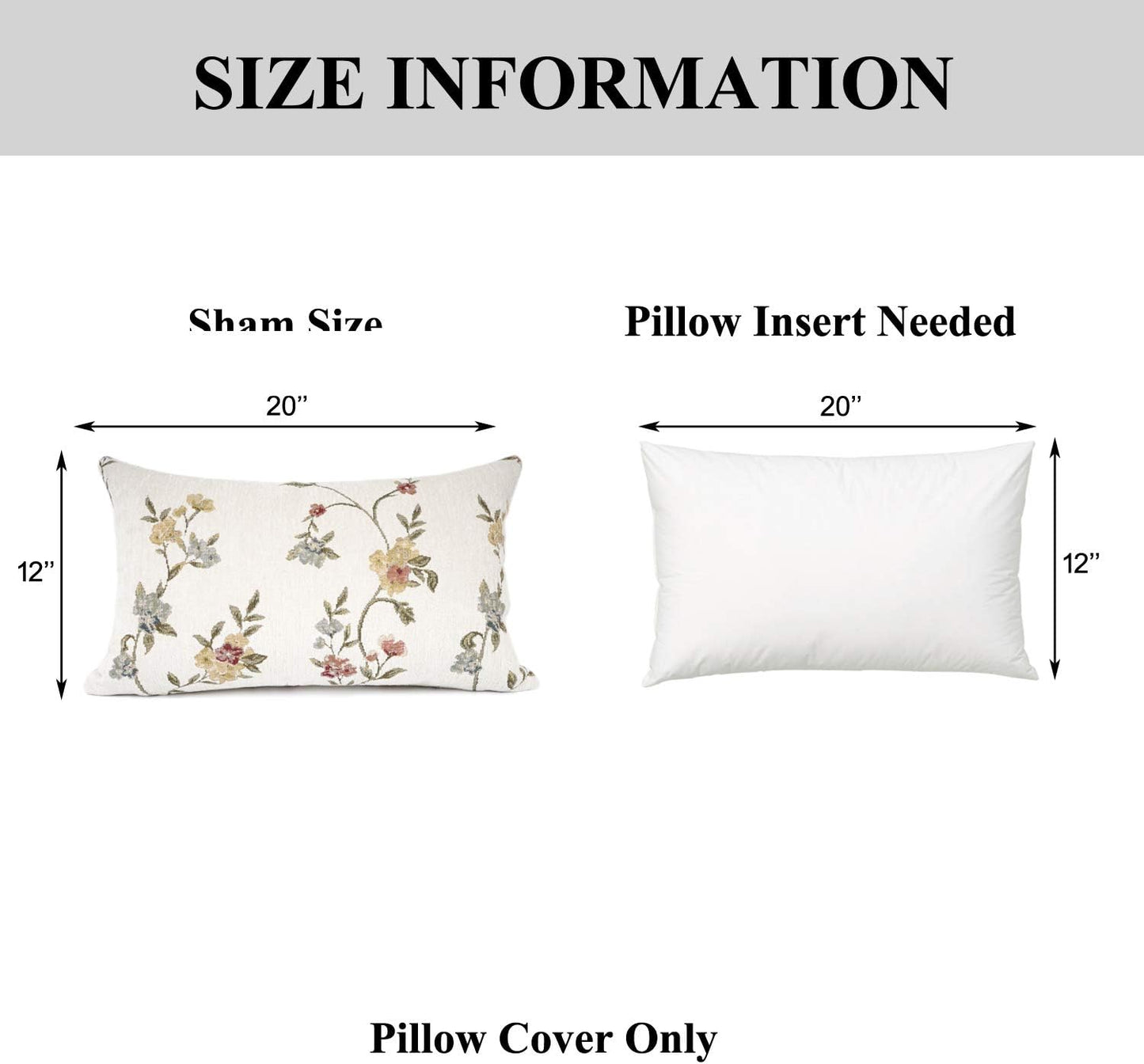 YOUR SMILE Classical Embroidery Jacquard Farmhouse Oblong Rectangle Chenille Beige Floral Pattern Decorative Throw Pillow Case,12x20 inch