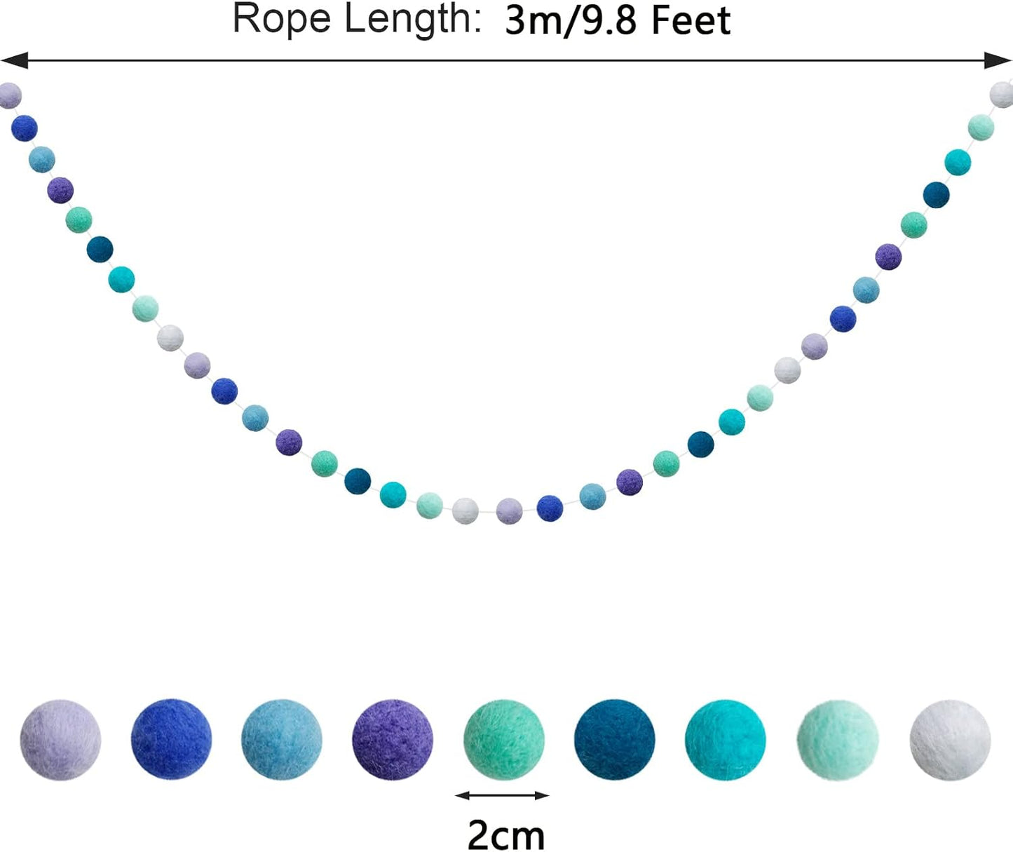 Felt Ball Garland Misscrafts 9.8 Feet 100% Wool Roving Pom Pom Garland 20mm Colorful for Baby Shower Grand Opening Party Festivals Room Decorations