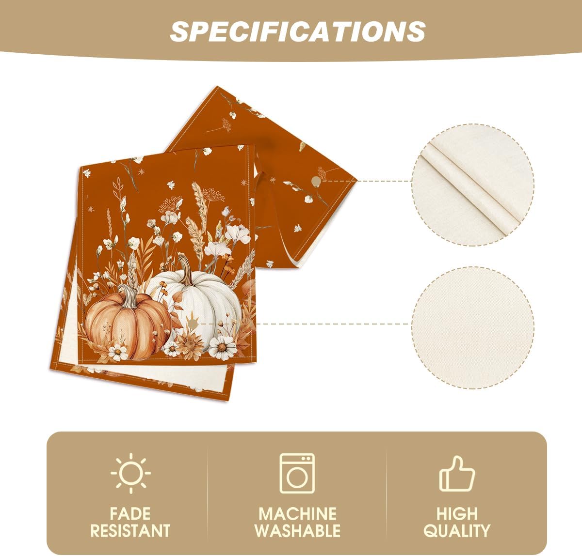 Artoid Mode Orange Pumpkins Leaves Flowers 210 GSM Fall Table Runner, Seasonal Autumn Kitchen Dining Table Decoration for Home Party Decor 13x120 Inch