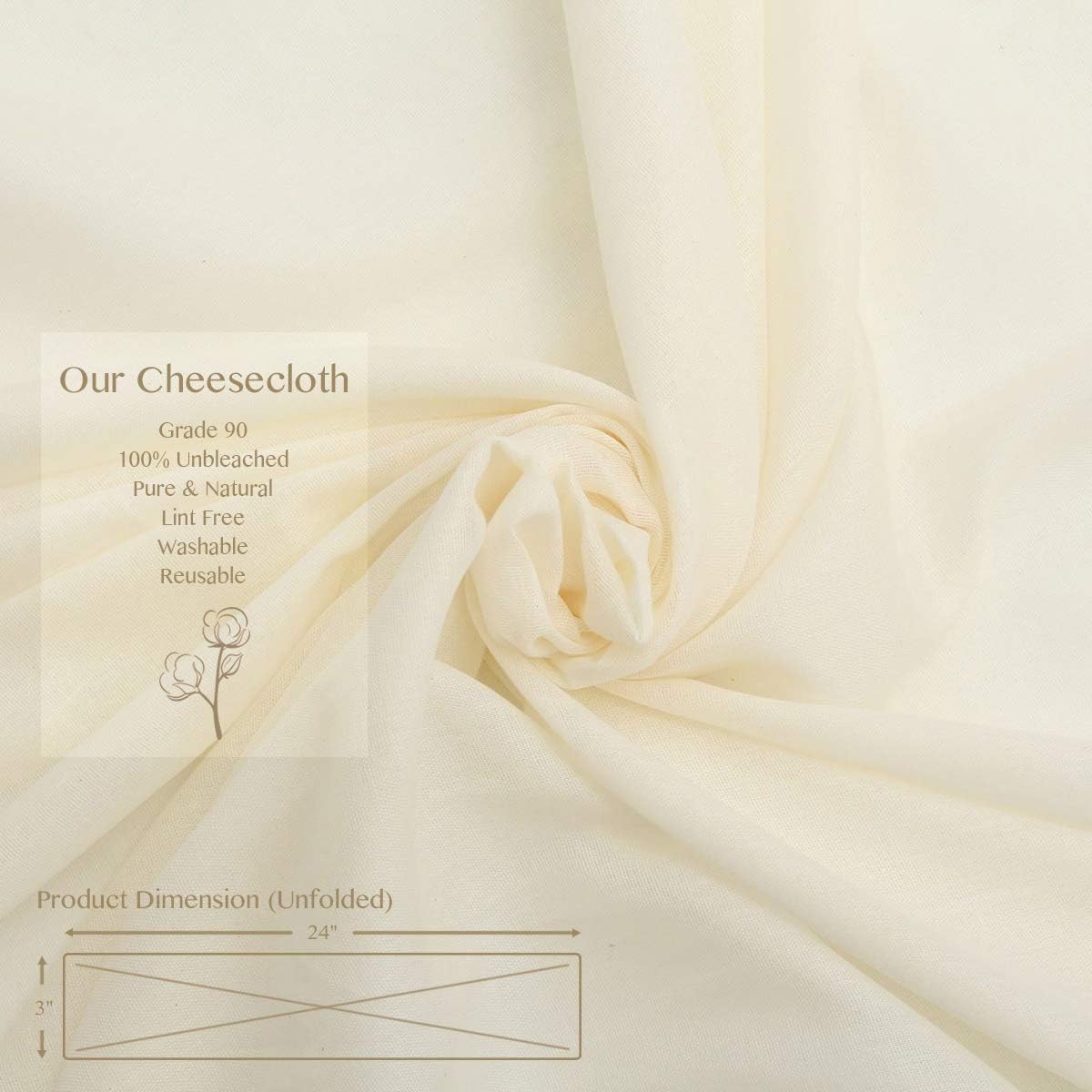 Cheesecloth, Grade 90, 72 Sq Feet, 100% Unbleached Cotton Fabric, Ultra Fine Reusable Cheesecloth for Cooking, Straining (Grade 90-8Yards)