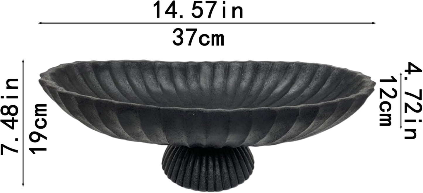 14.5" Large Decorative Long Bowl - Black Fluted Scalloped Decorative Bowls for Home Decor - Ruffle Decor,Stylish Key Bowl for Entry Table,Decorative Fruit Bowls for Kitchen Counter