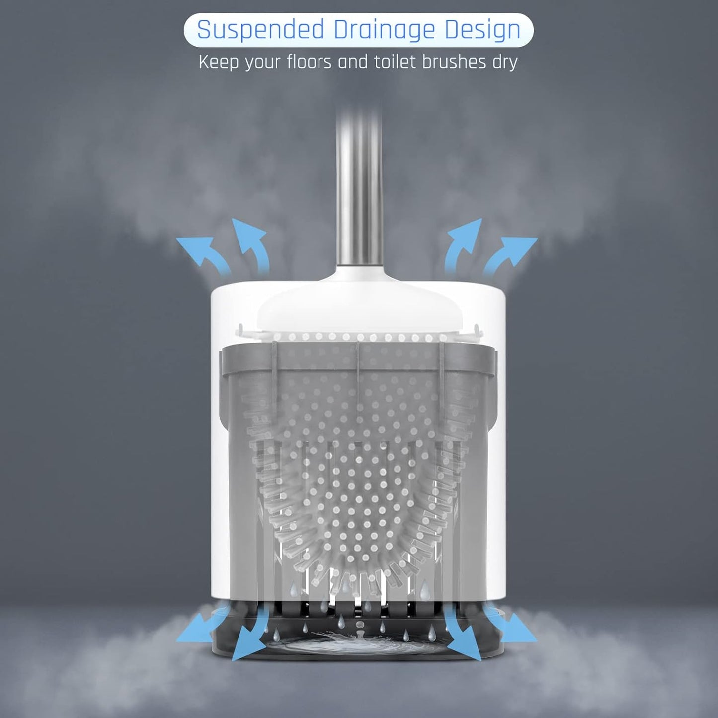 Sellemer Toilet Brush and Holder Set for Bathroom, Flexible Toilet Bowl Brush Head with Silicone Bristles, Compact Size for Storage and Organization, Ventilation Slots Base (4 Pack, Multicolor)