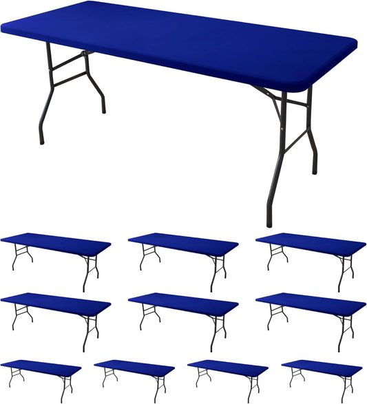Fitted Tablecloth for 6 Foot Rectangle Tables-10 Pack Royal Blue Elastic Outdoor Picnic Table Cover-Spandex Stretch Folding Tablecloths for Camping Dining Room Patio Kitchen Banquet Party