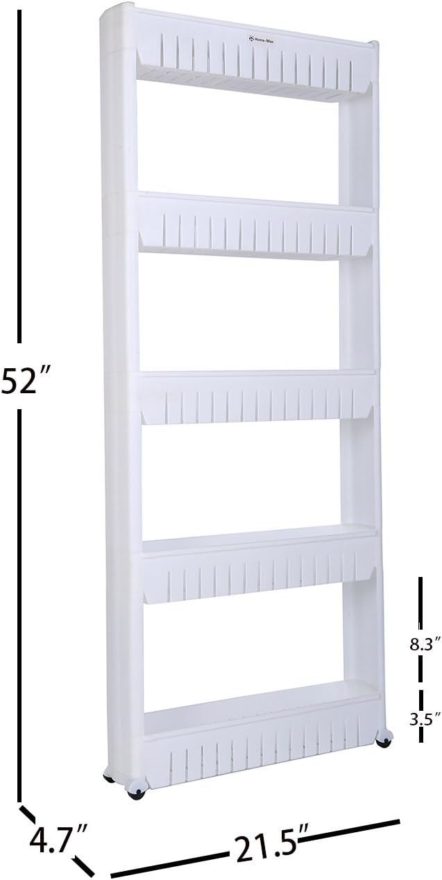 Laundry Room Organizer, Mobile Shelving Unit Organizer with 5 Large Storage Baskets, Gap Storage Slim Slide Out Pantry Storage Rack for Narrow Spaces