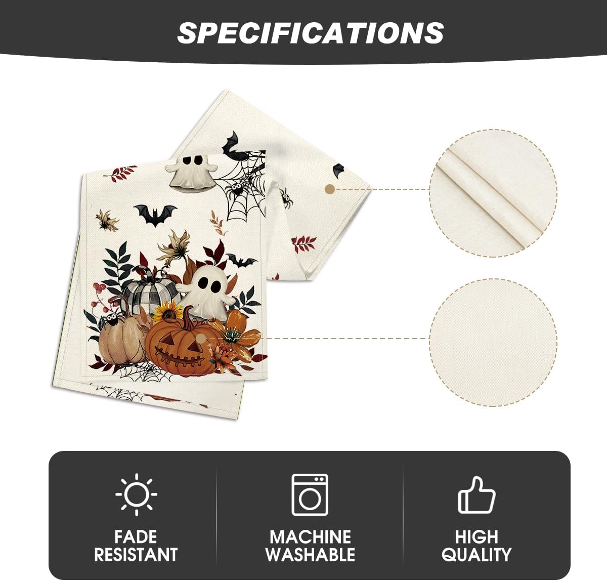 Artoid Mode Pumpkin Ghost Leaves Spider Web 210 GSM Halloween Table Runner, Spooky Kitchen Dining Table Decoration for Home Party Decor 13x90 Inch