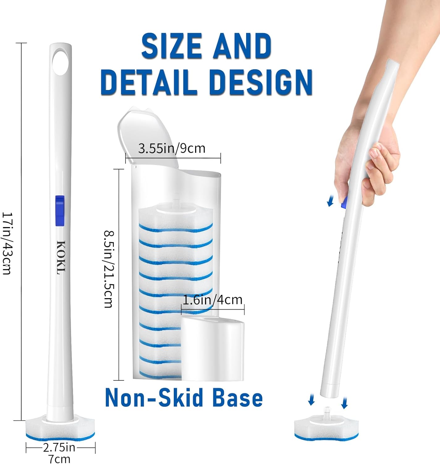 KOKL Disposable Toilet Brush, Toilte Wand Kit, Toilet Brushes and Holders with 40 Refills, Toilet Bowl Brush, Toilet Bowl Cleaning Wands, Toilet Cleaning System for Bathroom Maintenance(2-Set)