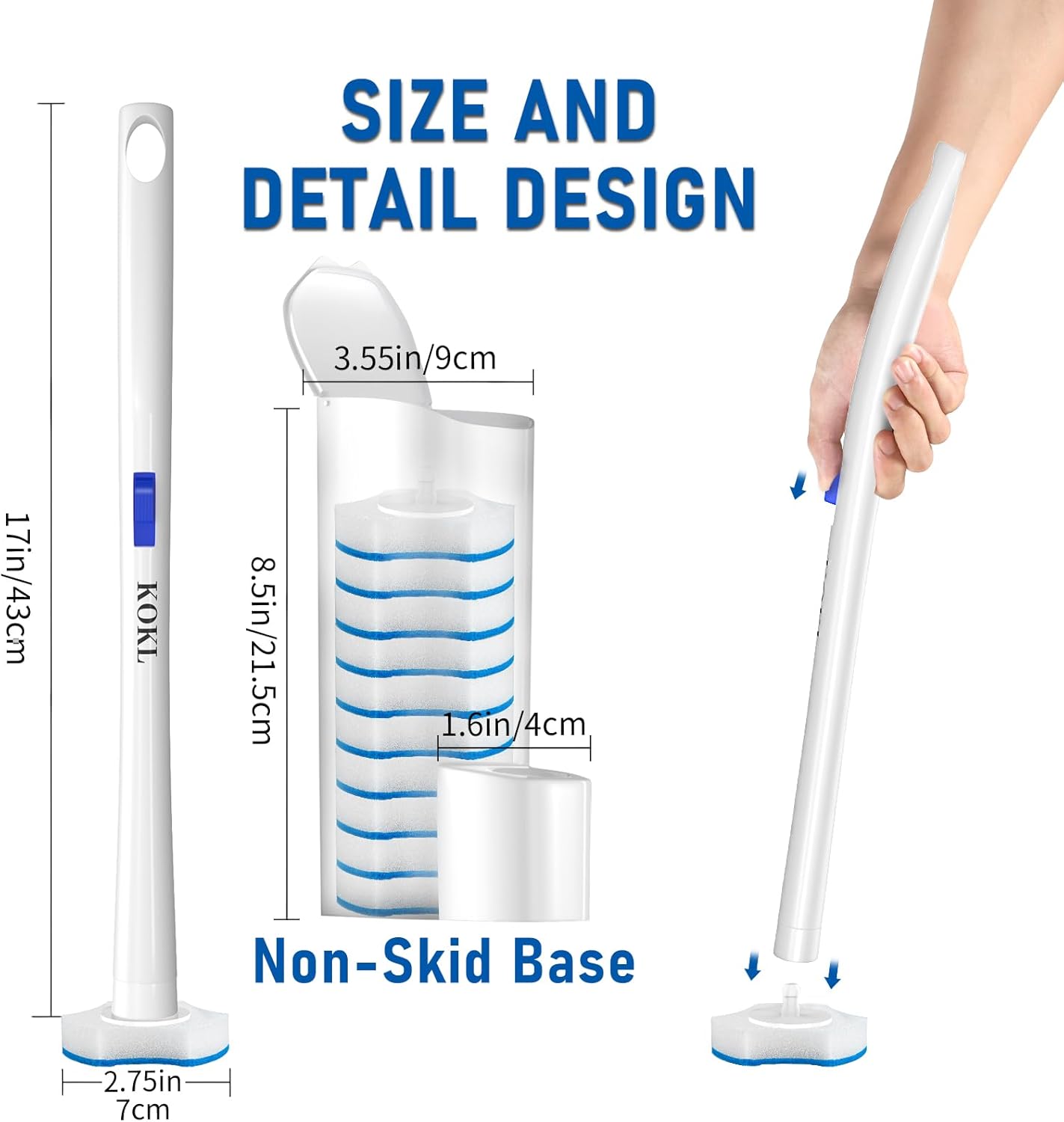 KOKL Disposable Toilet Brush, Toilet Bowl Cleaner Brush with 50PCS Toilet Brush Refills, Toilet Cleaner Refill Pads, Disposable Toilet Bowl Brush and Storage Caddy for Bathroom Cleaning(1-Set)