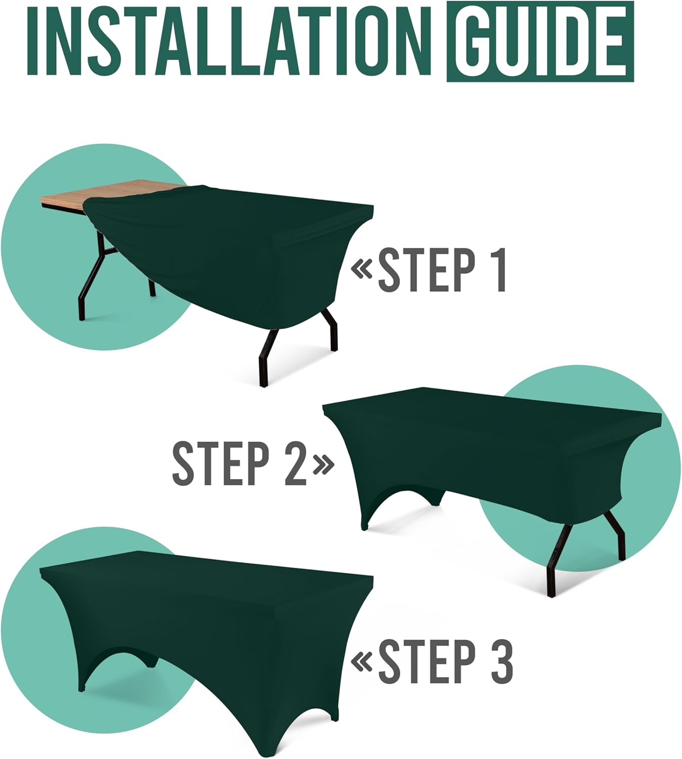 Utopia Kitchen 6FT Spandex Tablecloth [2 Pack, Hunter Green] 200 GSM Stretch, Fitted, Washable and Wrinkle Resistant Table Cloth Rectangle Cover for Trade Shows, Wedding, Parties [72Lx30Wx30H Inch]