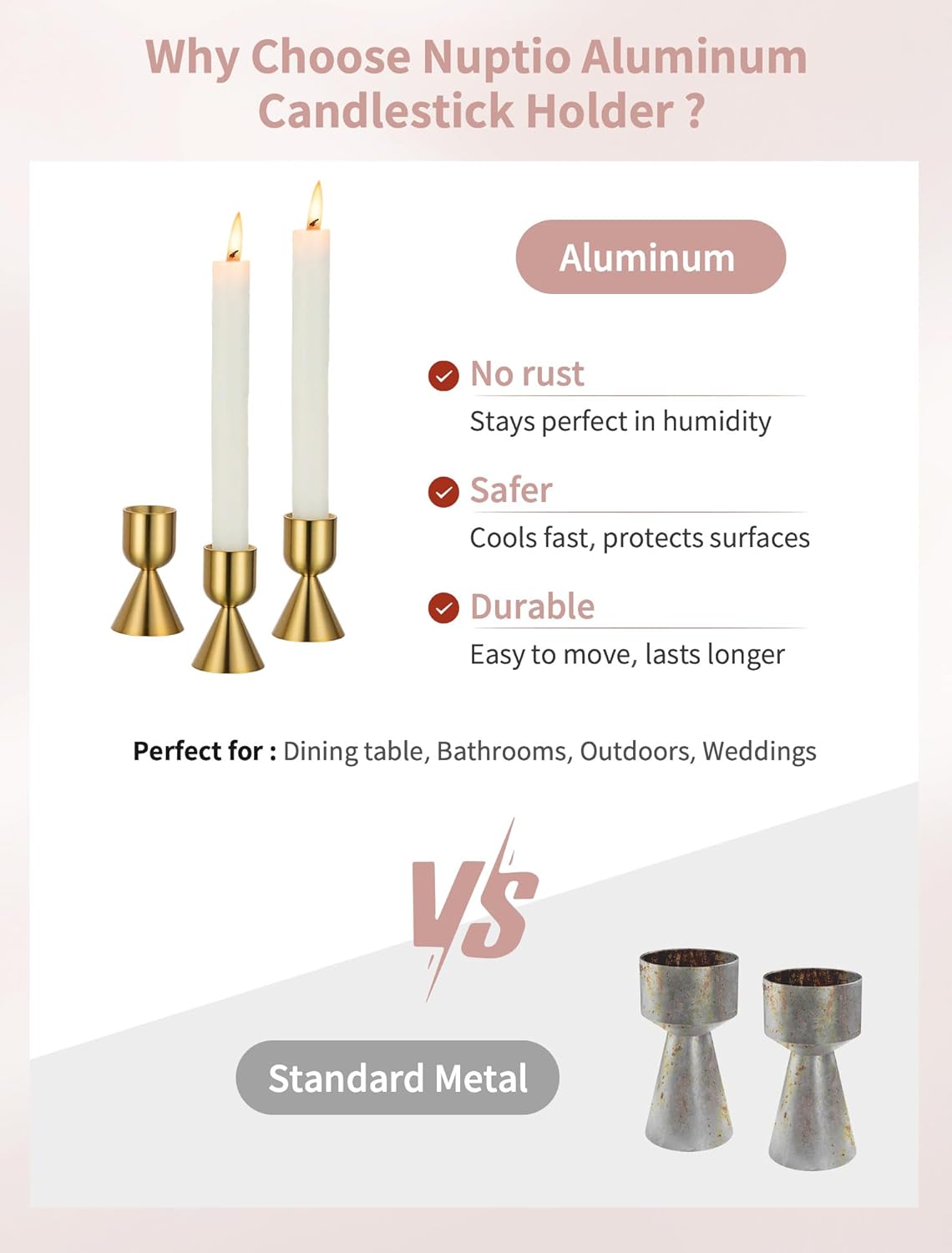 NUPTIO Candle Stick Candle Holder: Set of 4 Gold Aluminium Candlestick Holders - Brass Taper Candleholder for Fall Thanksgiving Christmas Table Fireplace Decoration