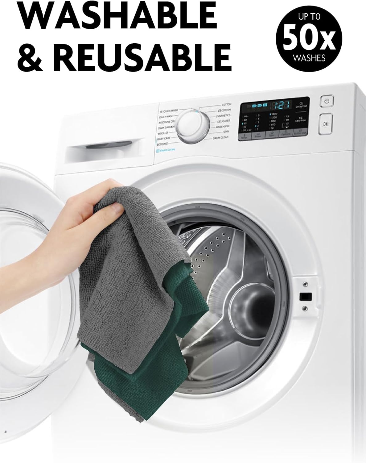 Fantasticlean Microfiber Cleaning Cloth Roll -75 Pack, Tear Away Microfiber Towels, 12" x 12", Reusable, Washable, Scratch Free, Ultra Absorbent Dish Rags for Car, Home, Garage or Shop (Forest Green)