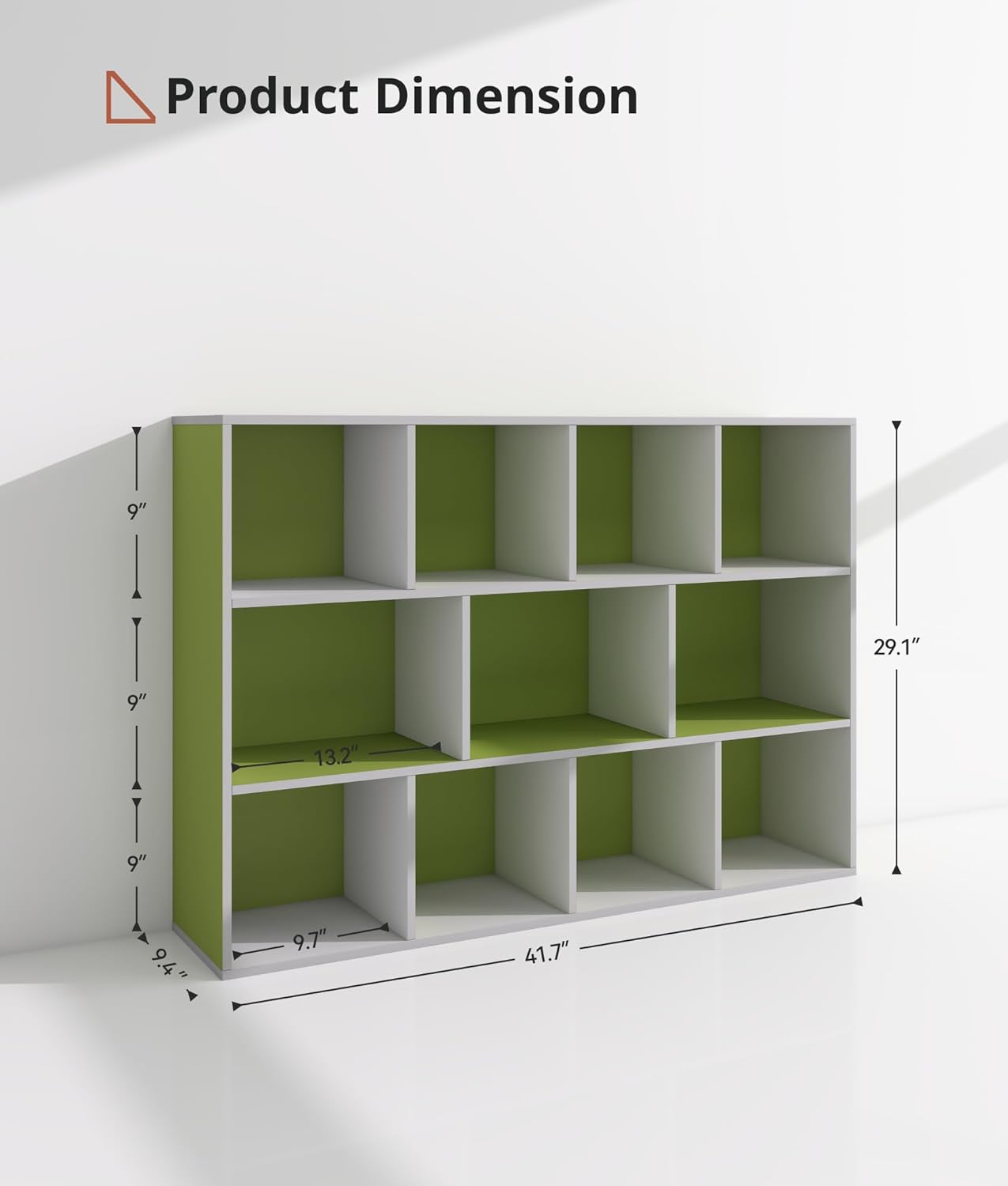 11 Cube Small Kids Bookshelf & Toy Organizer – Wooden Cube Bookcase for Playroom Organization and Storage, Book Storage for Kids Room, Baby Bookshelf for Nursery, Green/White