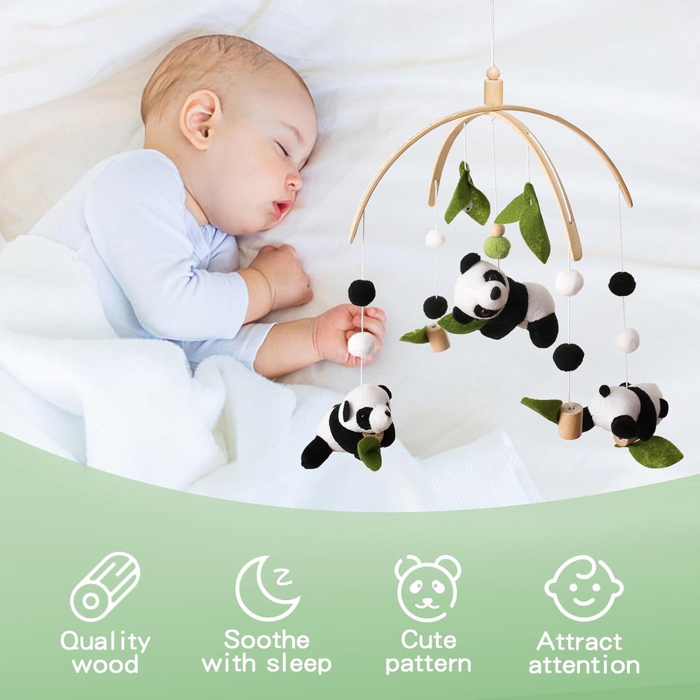 Baby Crib Mobile - Panda Mobile for Crib, Nursery Mobile Decor, Baby Bassinet Mobile Toy - Shower Set for Infant Bedroom Hanging Decoration, Gender Neutral Baby Gift