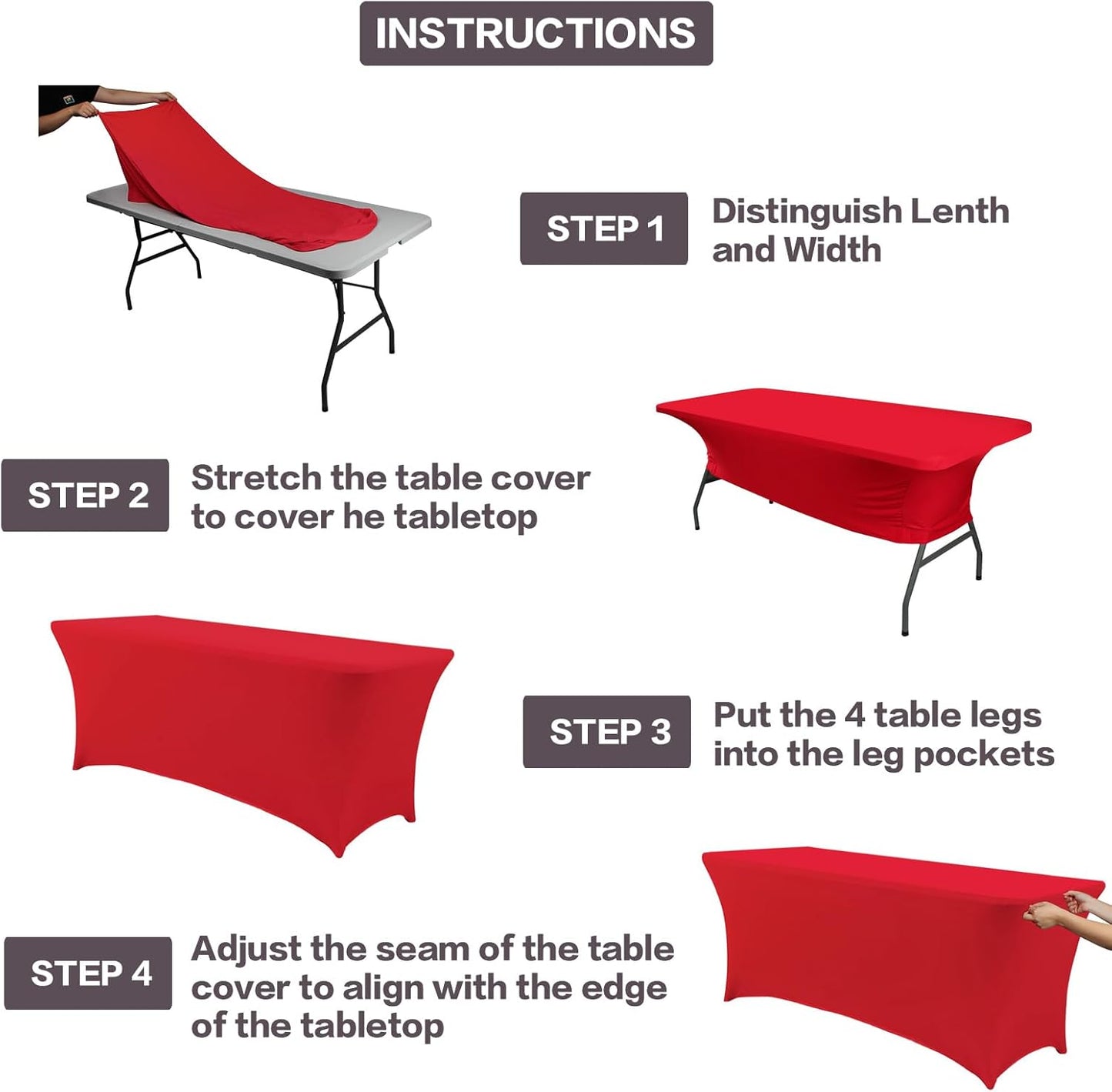 IVAPUPU 6FT Table Cloth for Rectangular Fitted Events Stretch Red Table Covers Washable Cover Spandex Tablecloth Protector for Party, Wedding, Cocktail, Banquet, Festival