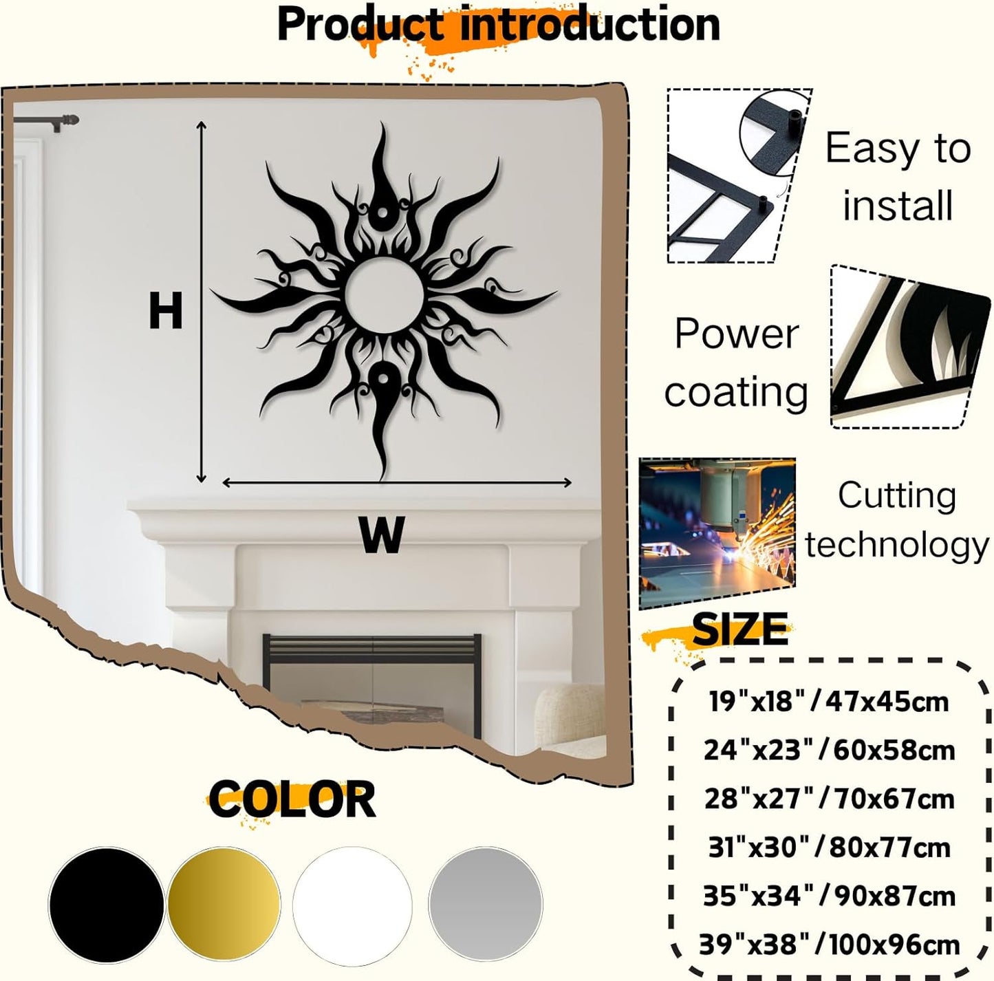 Hotuijxca Metal Wacky Sun Wall Art, Wacky Sun Metal Decor for Livingroom, Bedroom (Black, 28"x27"/70x67cm, metal wall art)