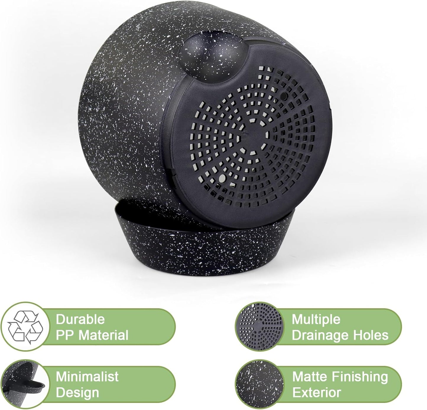 12/10/9 inch Large Self Watering Pots, Planter, Plant Pots with Mesh Drainage Holes for Indoor Outdoor Garden Plants, Plastic Flower Pots with Removable Deep Reservoir, Speckled Black