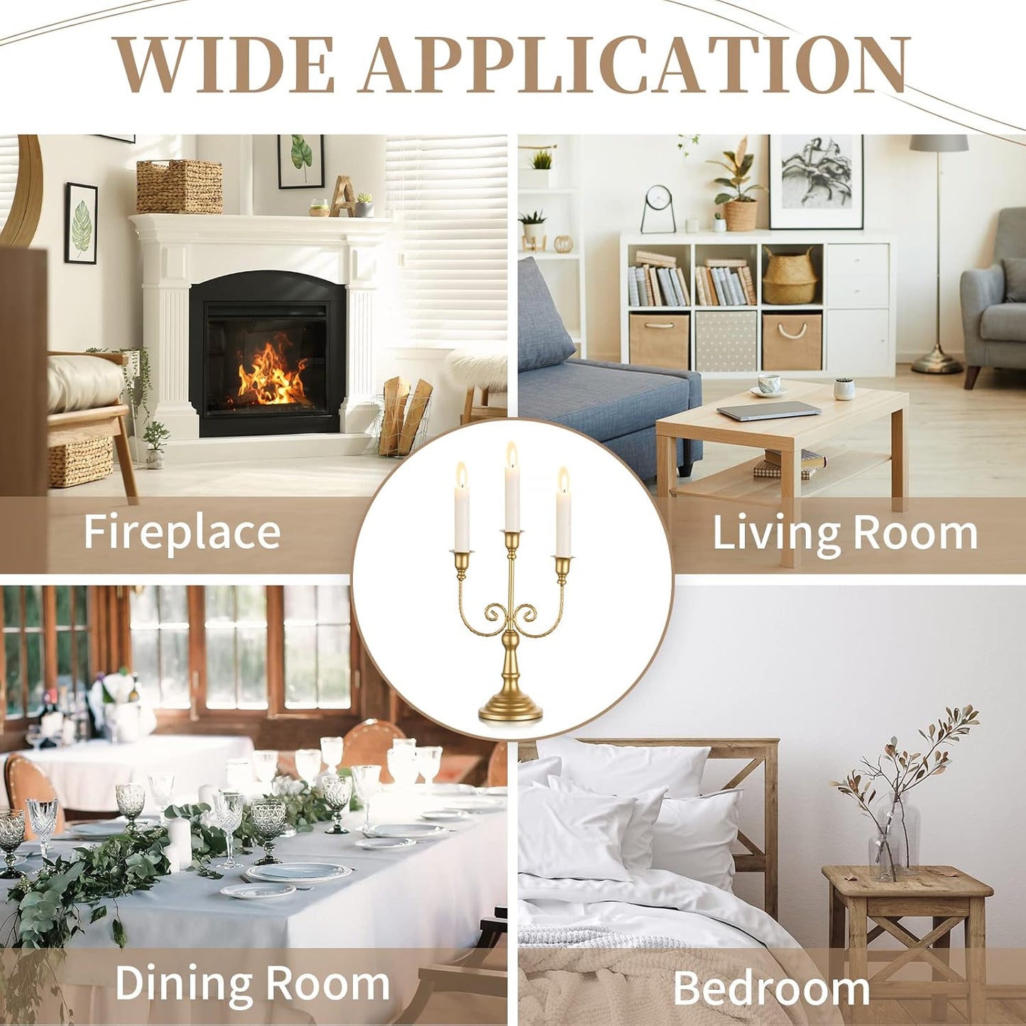 Sziqiqi Gold Taper Candle Holder for Centerpiece - 3-arm Candlesticks Holder for Wedding Table Centerpieces Metal Candle Stick Holders for Fireplace Mantle Set of 6