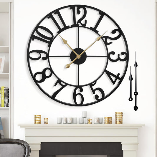 Large Wall Clock for Living Room Decor - 32 Inch Silent Non-Ticking Wall Clocks Battery Operated, Metal Vintage Retro Decorative Modern Wall Clock for Bedroom, Kitchen, Office, Farmhouse Decor