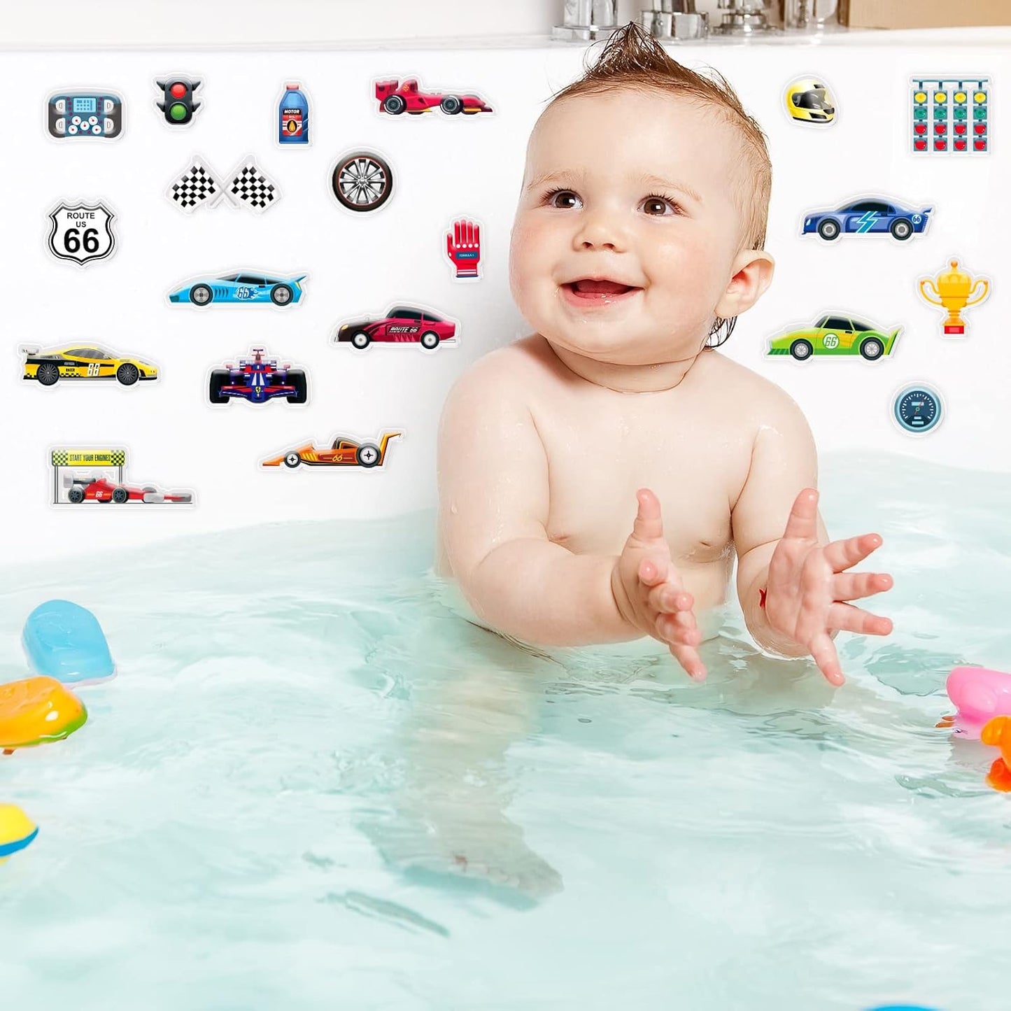 23 PCS Racing Car Thick Gel Clings Car Themed Window Gel Clings Decals Stickers for Kids Toddlers and Adults Home Airplane Classroom Nursery Transportation Party Supplies Decorations Removable and