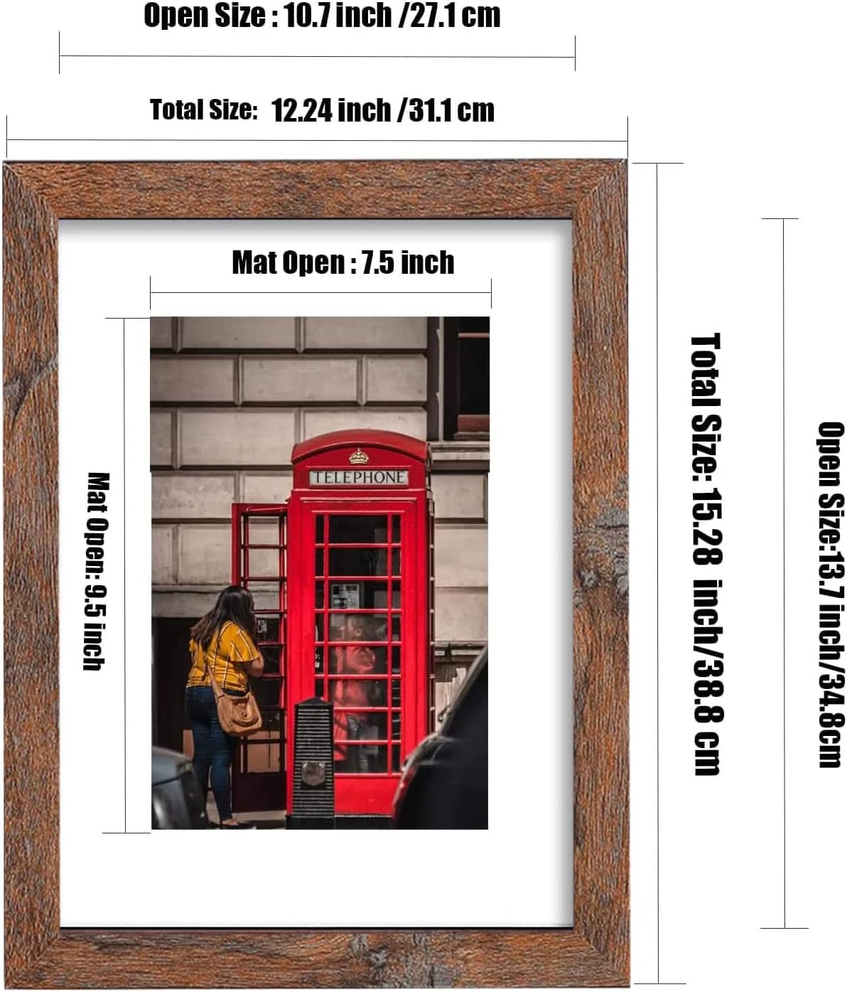 11x14 Picture Frame Set of 6, Display Pictures 8x10 with Mat or 11x14 Without Mat for Wall Mounting,Rustic Brown