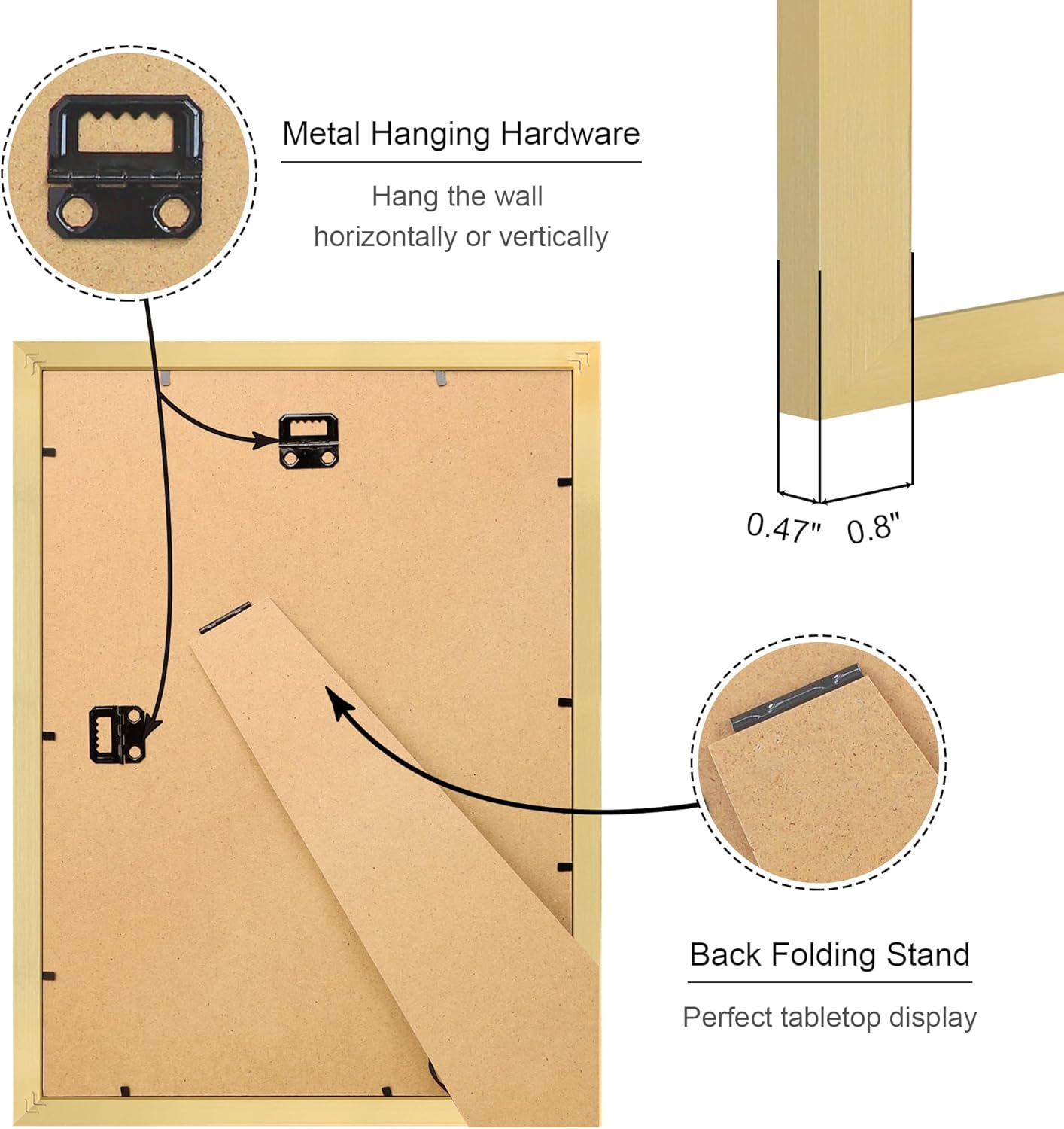 10x14 Picture Frame Set of 4, 10 x 14 Wood Photo Frames with Mat for 8x12 or 30x40cm Diamond Painting Art, Wooden Frame with Real Glass Cover for Wall and Tabletop Display,Gold