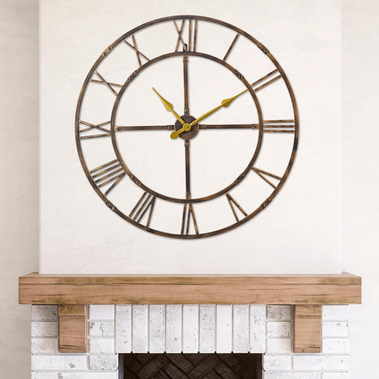 Large Wall Clock for Living Room Decor – 40 Inch Silent Non-Ticking Modern Farmhouse Wall Clock, Oversized Decorative Metal Roman Numeral Clock, Bronze