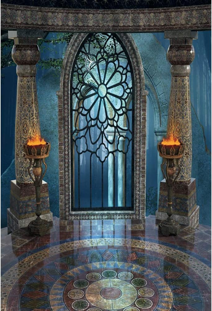 Renaiss 10x12ft Medieval Castle Backdrop for Photoshoot Portrait Pillar Torch Gothic Stone Tower Ancient Old Fortress Interior Photography Background Halloween Party Decor Wallpaper Photo Studio Props