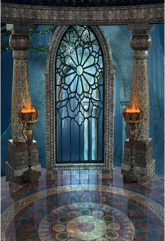 Renaiss 5x7ft Medieval Castle Backdrop for Photoshoot Portrait Pillar Torch Gothic Stone Tower Ancient Old Fortress Interior Photography Background Halloween Party Decor Wallpaper Photo Studio Props