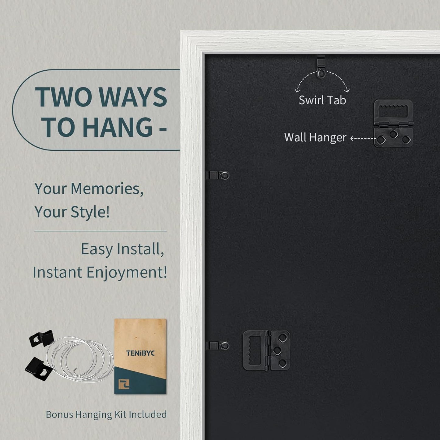 11x17 Picture Frame 3 Pack - White Woodgrain, Solid Wood & HD Tempered Glass, Wall Gallery Poster Frame