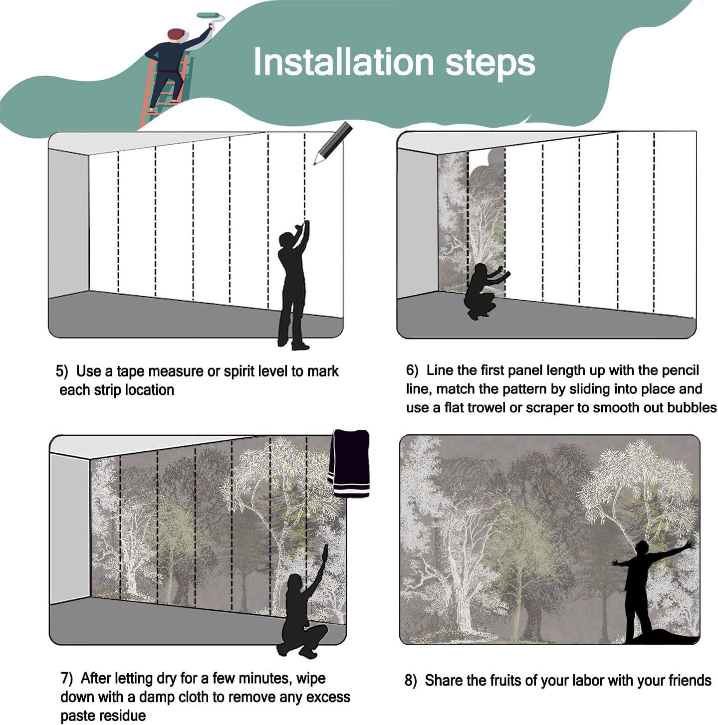 -Hand-Painted Wood Bedroom Wallpaper XT21 L 180" x 115"