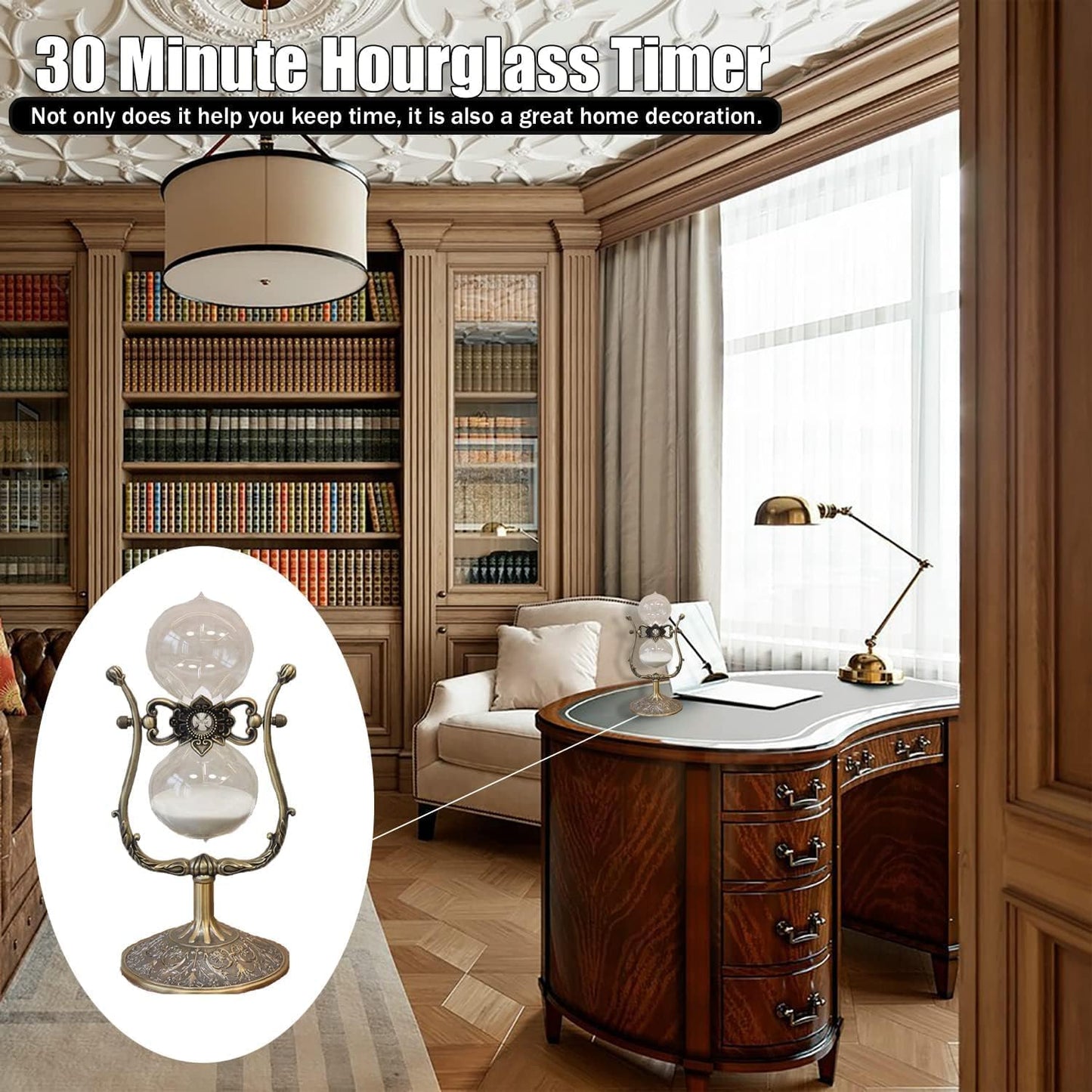 Sanduhr 30 Minuten,Reversible Hour Glass,Metal Vintage Hourglass,Hourglass Decor,for Home Decoration Office Desk Wedding Party Decor Kitchen Timer (White Sand)