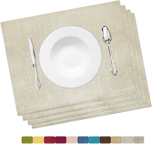 Placemat Set-Washable Place Mats for Parties, Elegant Table Mats for Kitchen Table, Set of 4 Dining Table Placemats, Heat-Resistant Cloth Placemats for Indoor and Outdoor,13x19-Light Beige