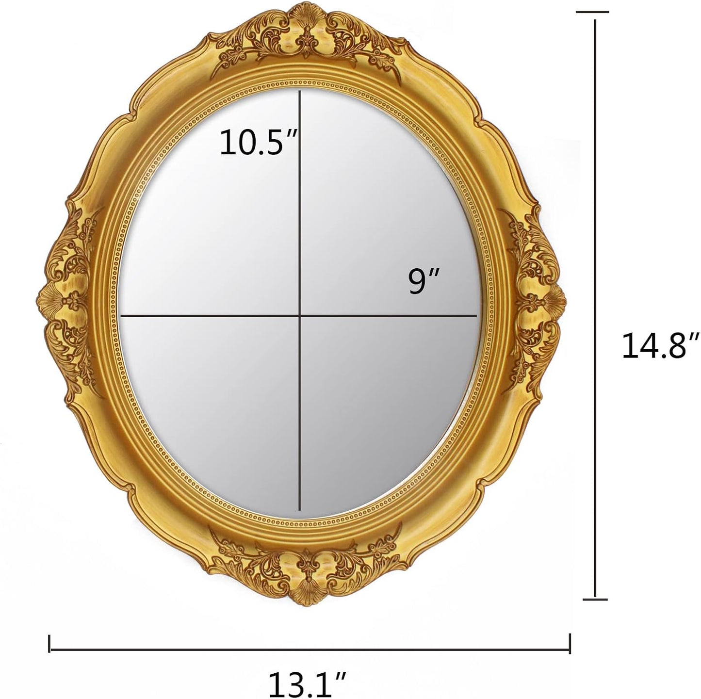14.8 x 13.1 inch Oval Wall Mirror Vintage Style Wall Mounted (Gold)