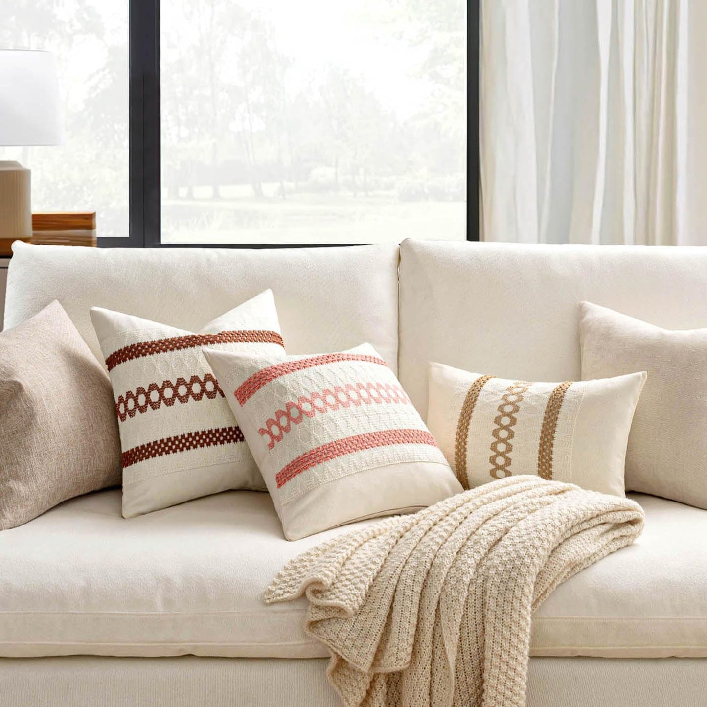 MIULEE Set of 2 Coral Red Boho Decorative Pillow Covers 20x20 Inch Farmhouse Rustic Couch Throw Pillows Modern Summer Cotton Cushion Covers Retro Cute Macrame Woven Home Decor for Bed Sofa Chair