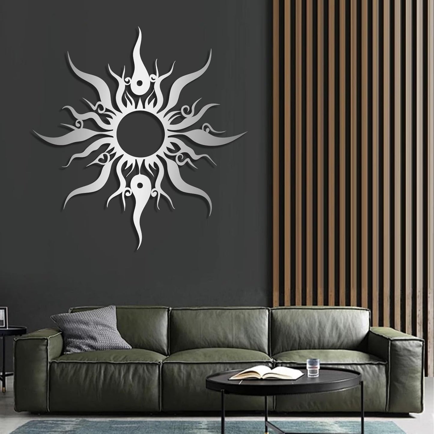 Hotuijxca Metal Wacky Sun Wall Art, Wacky Sun Metal Decor for Livingroom, Bedroom (Silver, 31"x30"/80x77cm, metal wall art)