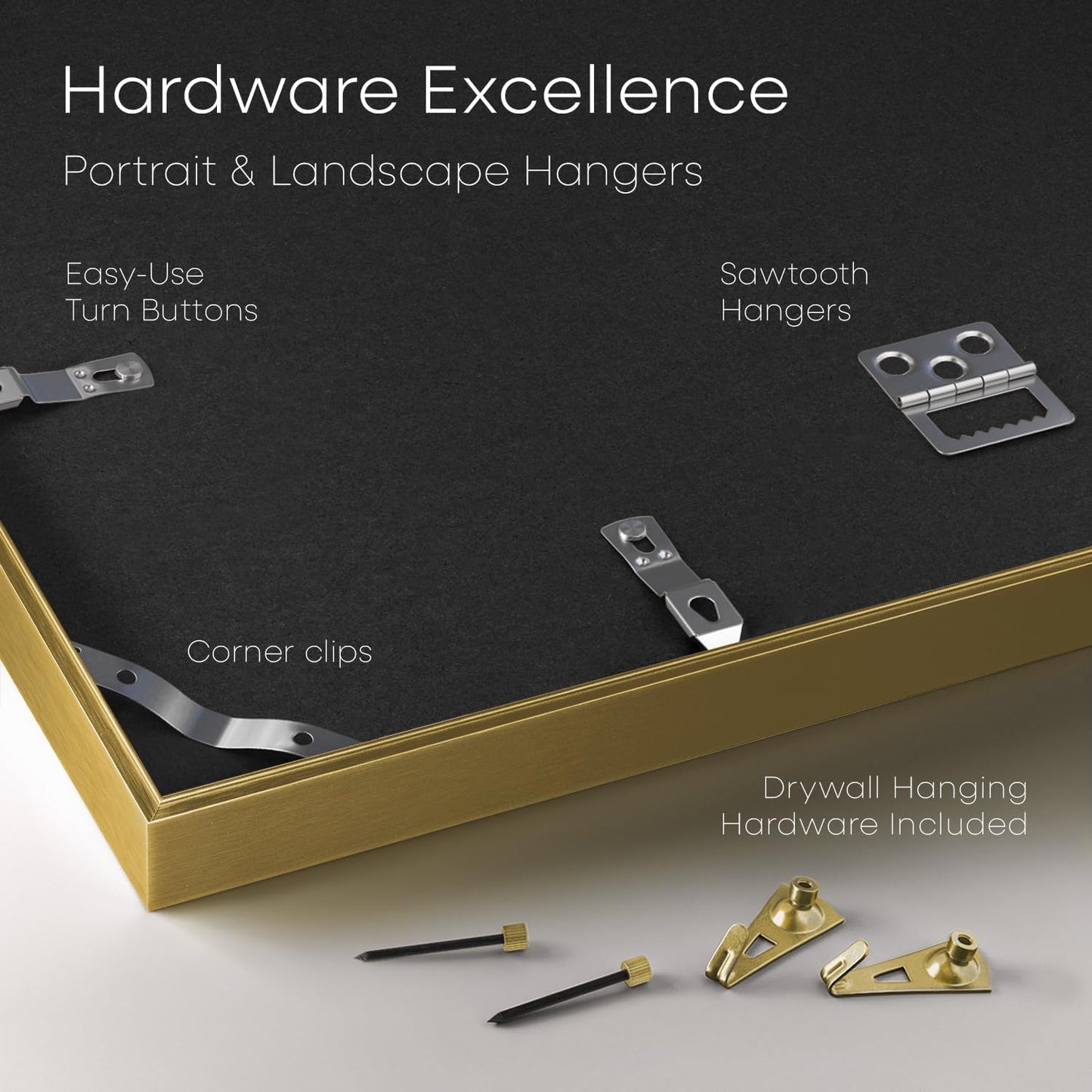 Homeforia 16 x 24 Picture Frame Gold, High End Metal 16x24 Poster Frames with Mat 12x18 Photo, 16 x 24 Gold Frame Matted to 12 by 18 Print, 24x16 Thin Hanging Frame, Tempered Glass, Wall Kit, Set of 1