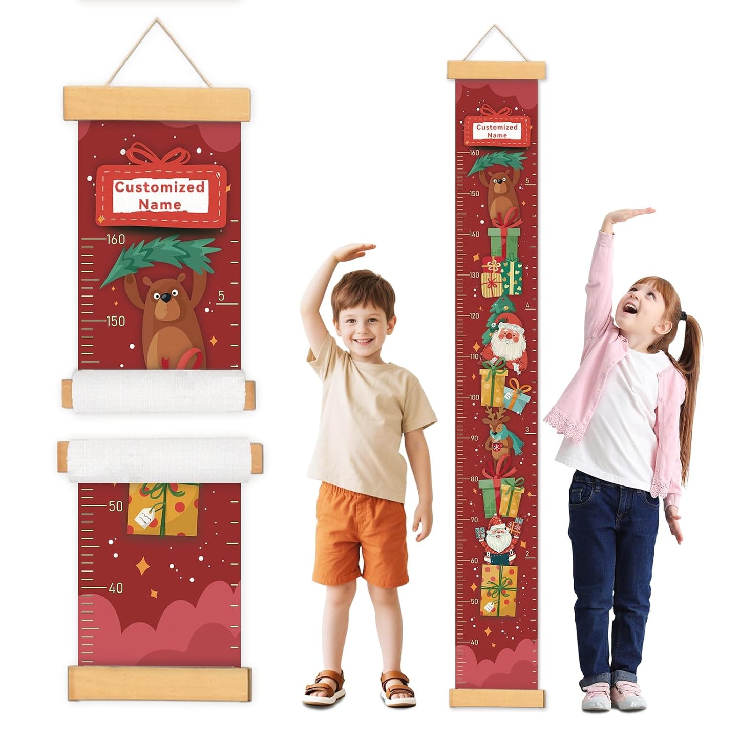 Personalized Name Growth Chart Wall Decor for Kids – Canvas Removable Height Chart Measuring Ruler 59" x 7.9" （Santa Claus Gifts）