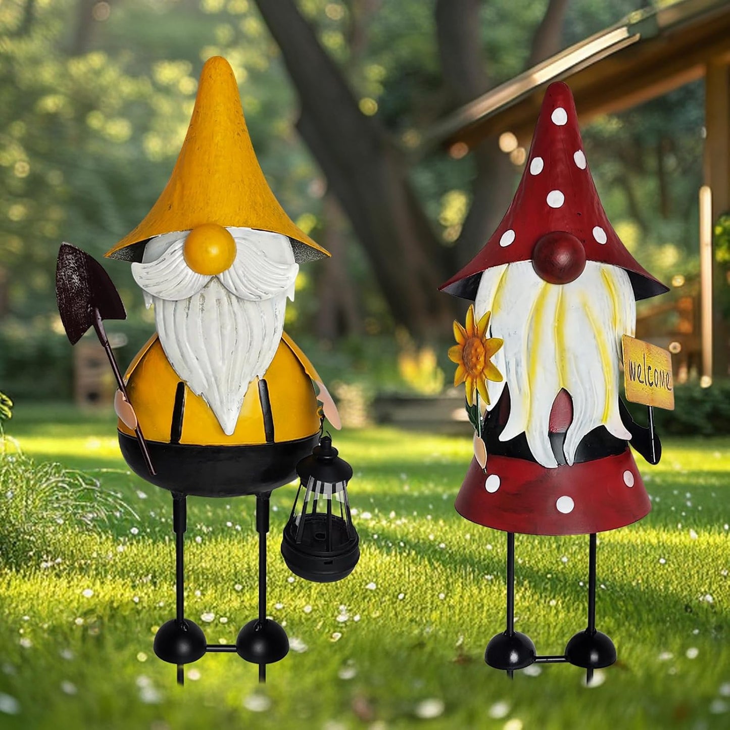 HONGLAND Metal Gnome Yard Art -18 Inch Metal Gnome Statue Garden Decor -3D Garden Outdoor Decorations -Christmas Holiday Lawn Patio Yard Garden Decor