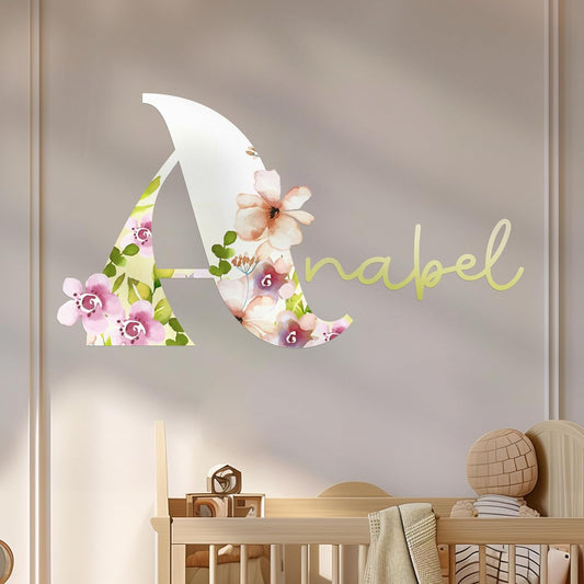 CRYPTONITE Personalized Name Flower Wall Decor | Custom Decal for Baby Nursery | Girl Bedroom Decor | Baby Girl Room (B. Flowers)