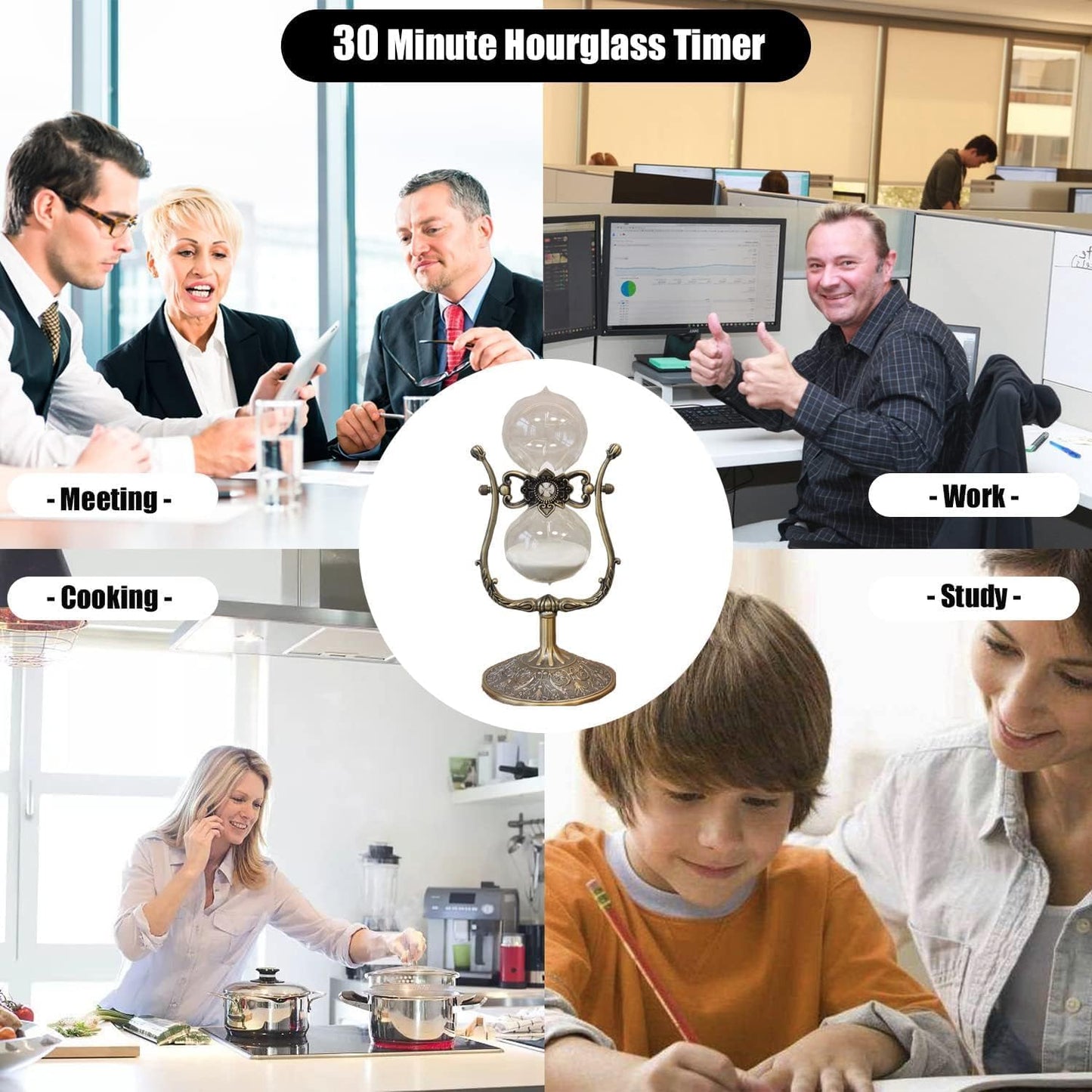 Sanduhr 30 Minuten,Reversible Hour Glass,Metal Vintage Hourglass,Hourglass Decor,for Home Decoration Office Desk Wedding Party Decor Kitchen Timer (White Sand)