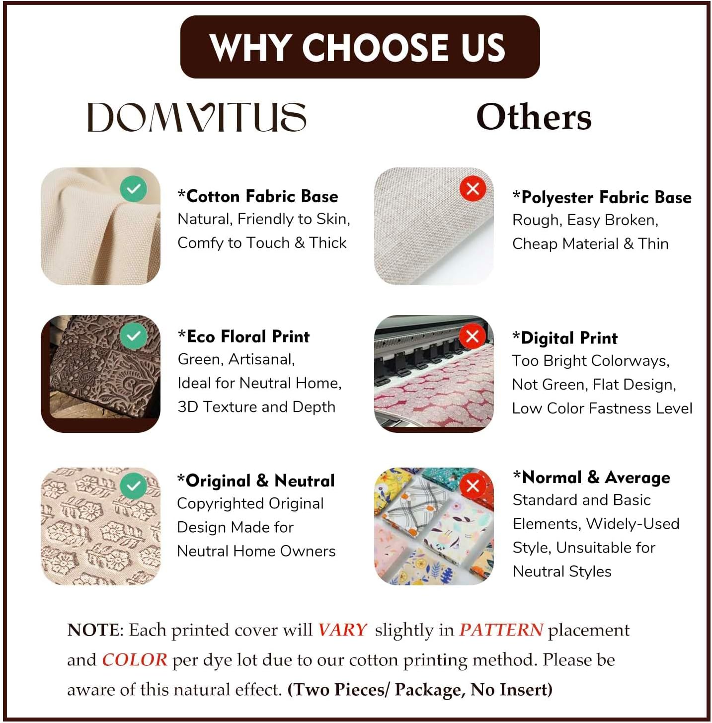 DOMVITUS Floral Pillow Covers Set of 2, 24x24 Pillow Covers, Floral Print Neutral Accent Decorative Pillow Covers for Living Room, Bed, Mineral Green