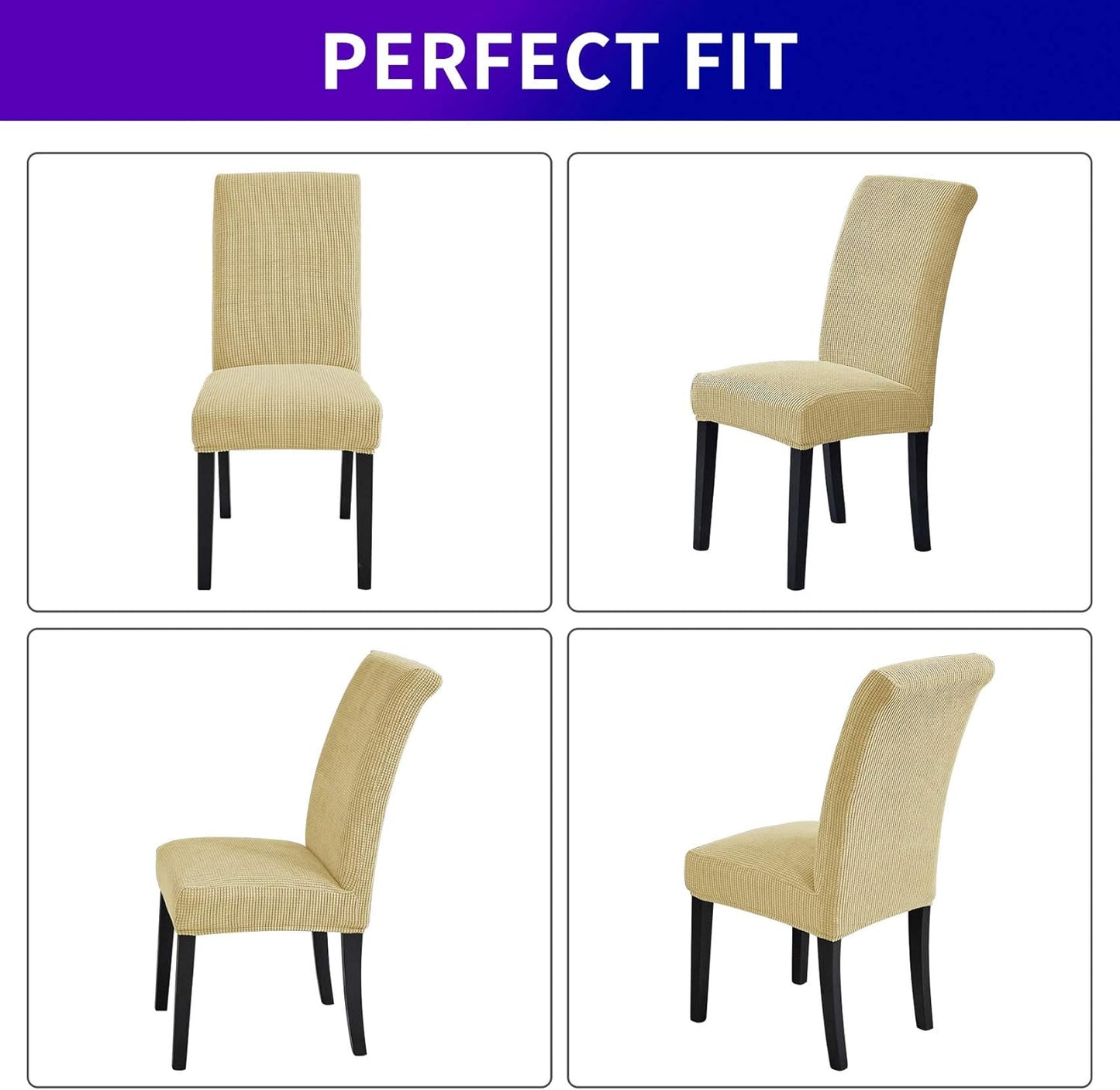Howhic Stretch Chair Covers for Dining Room Set of 6, Removable Washable Dining Room Chair Covers, Dining Chair Slipcovers Seat Protector, Great Decoration for Home and Banquet (Champagne, 6 Pack)