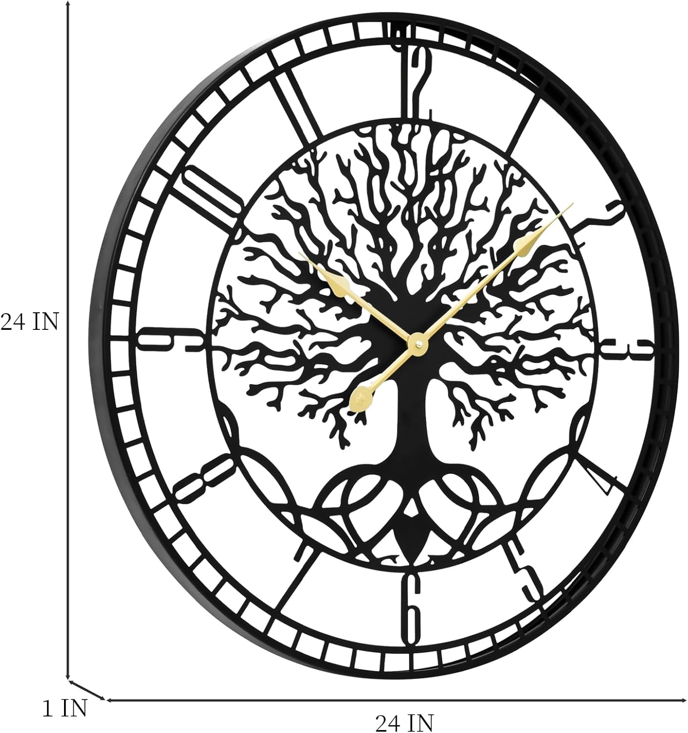 Tree of Life Wall Clock – Elegant 24-Inch Oversized Metal Farmhouse Decor for Living Room, Modern Battery Operated Wall Clock with Silent Operation