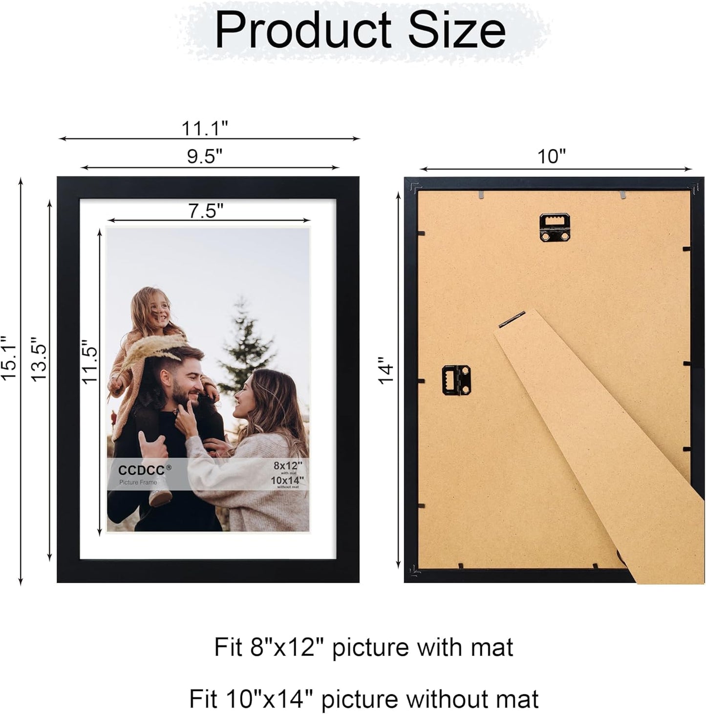 10x14 Picture Frame Set of 4, 10 x 14 Wood Photo Frames with Mat for 8x12 or 30x40cm Diamond Painting Art, Wooden Frame with Real Glass Cover for Wall and Tabletop Display,Black
