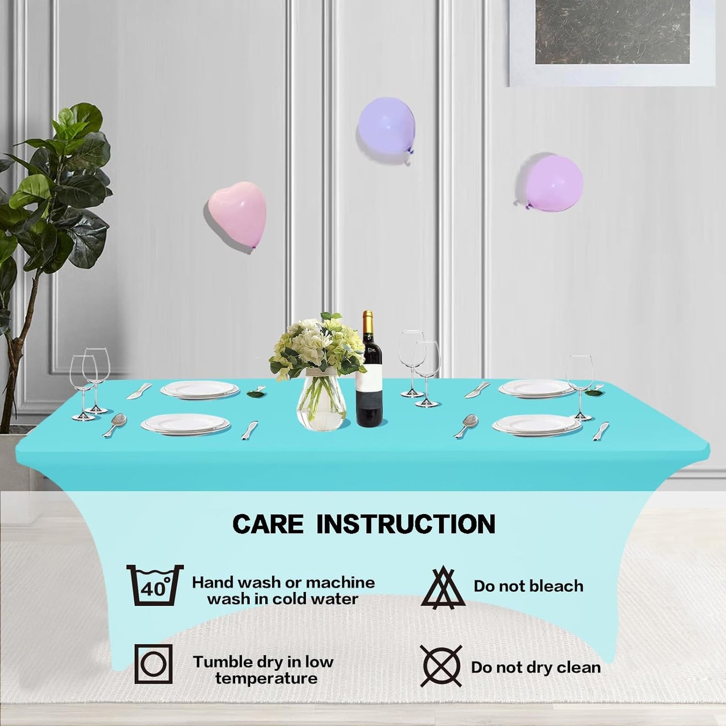 IVAPUPU 6FT Table Cloth for Rectangular Fitted Events Stretch Blue Mist Table Covers Washable Cover Spandex Tablecloth Protector for Party, Wedding, Cocktail, Banquet, Festival