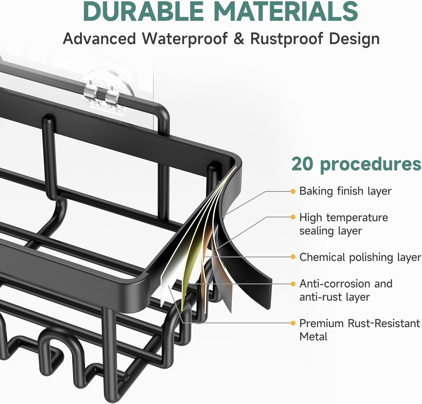 Veken Rustproof & Waterproof Shower Caddy 6-Pack, No Drilling Adhesive Shelves Rack with Soap Holder, Large Capacity Bathroom Organizers and Storage, Wall-Mounted Kitchen & Home Decor