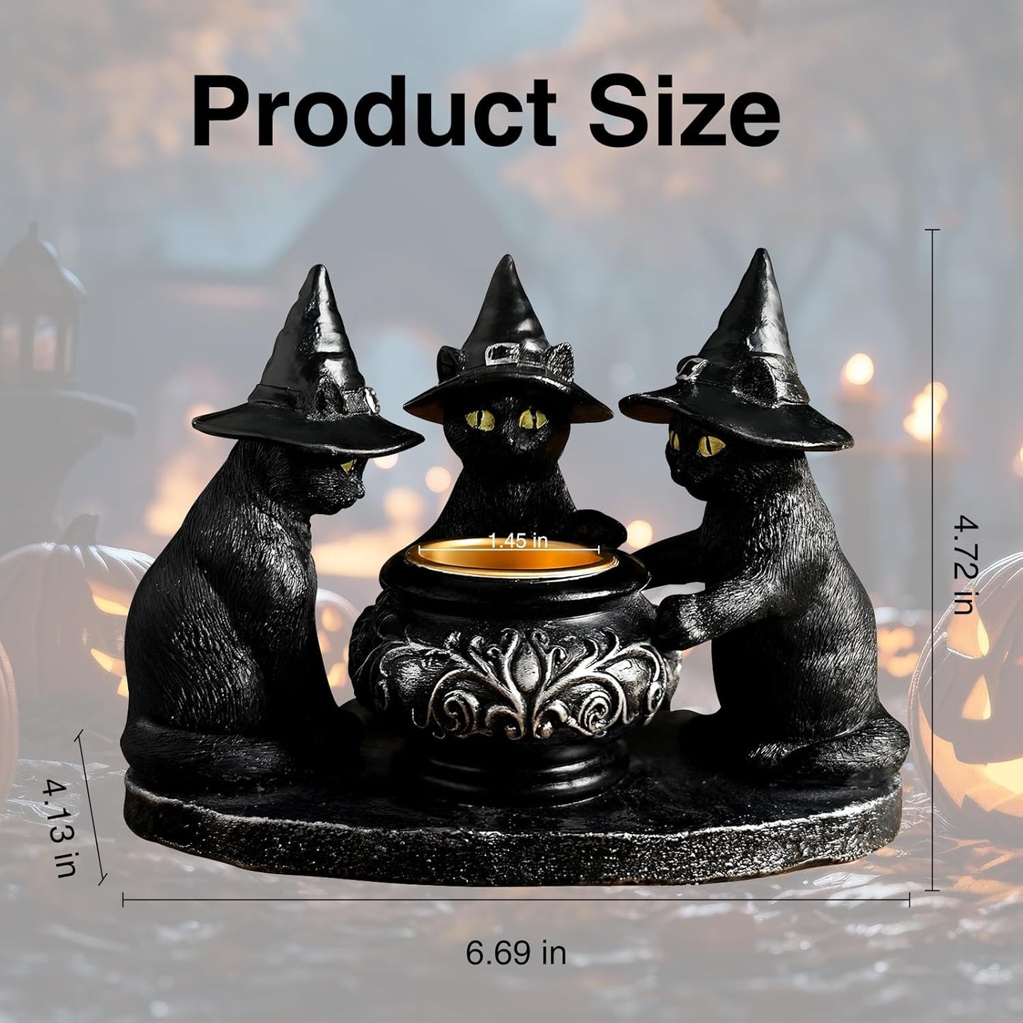 Halloween Black Cat Candle Holder, Cute Halloween Table Decor & Mantel Decoration (Black)